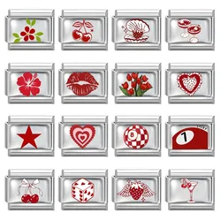 Creative Birthday Charm Bracelet Cherry Cake Ball Lip Italian Charm Link Fit 9mm Stainless Steel Bracelet DIY Making