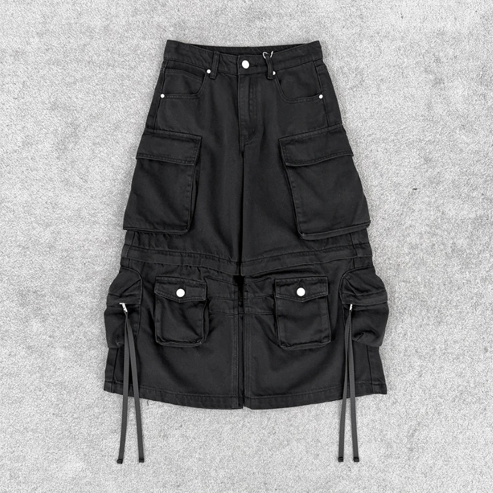 Y2K Detachable Cargo Pants for Women Multi-Pocket Zipper Drawstring Wide Leg Pants Cotton Blend Streetwear Trousers 2026 New