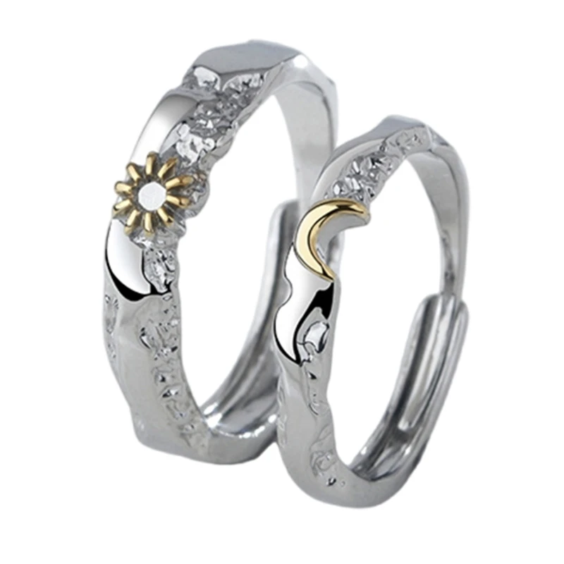 Love Inspired Adjustable Sturdy Brass Rings for Couples Featuring Sun and Moon Designs Accessory for Special Occasions