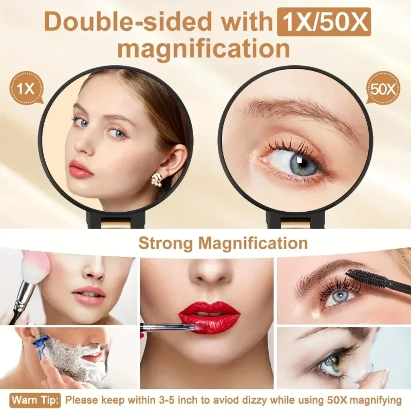 Handheld Makeup Mirrors Portable 10/20/30/40/50X Magnification Mirror 360° Adjustable Folding Travel Makeup Supplies Room Decor