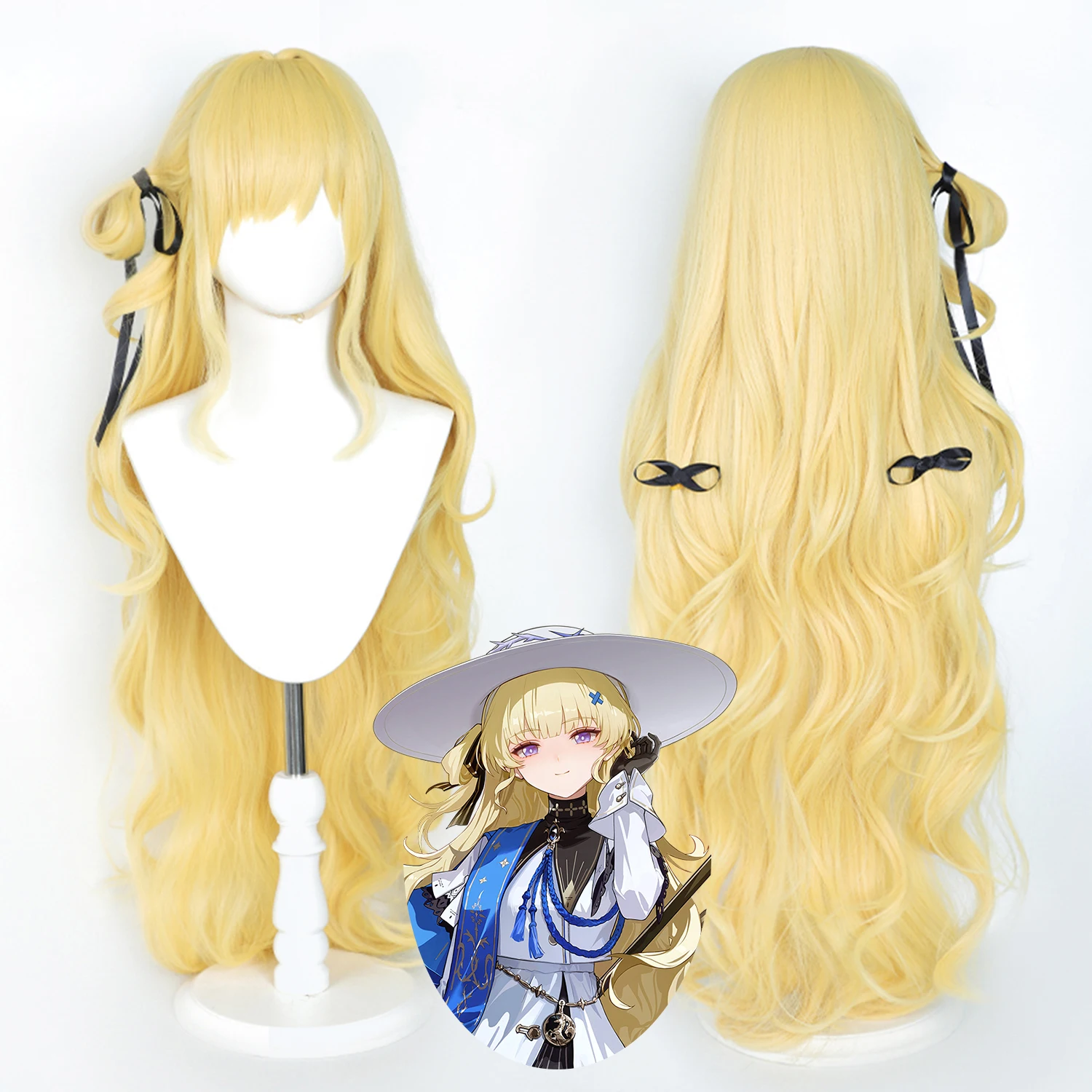 Cosplay Wig Wuthering Waves Anime Wig Phoebe Blonde Game Role-Play Wig with Bangs Long Wavy Synthetic Wig for Anime Party