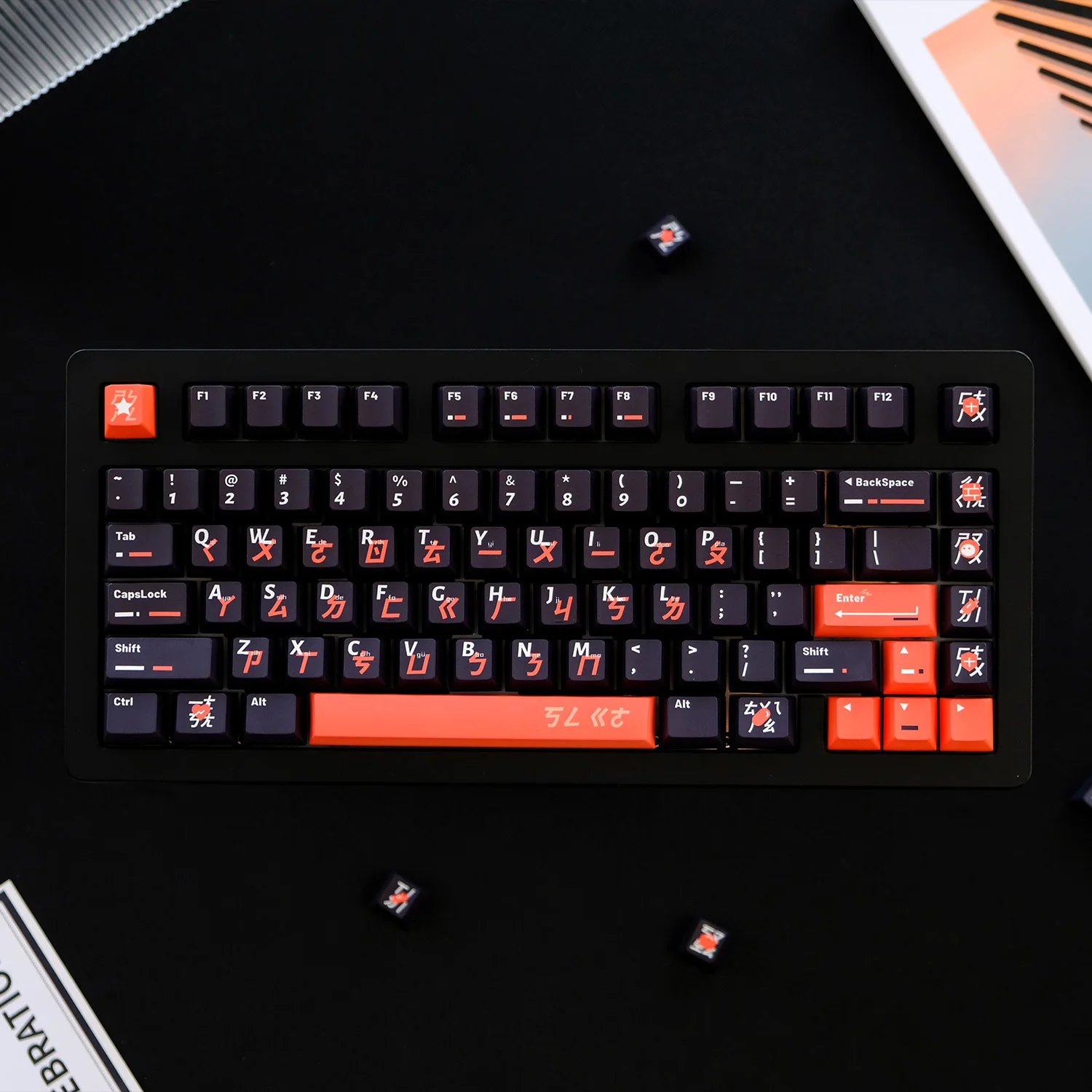 KYOMOT Cool Black And Orange Keycaps Cherry Profile DYE-SUB Cyber Warrior Style Keycap For MX Switch Anime Mechanical Keyboard