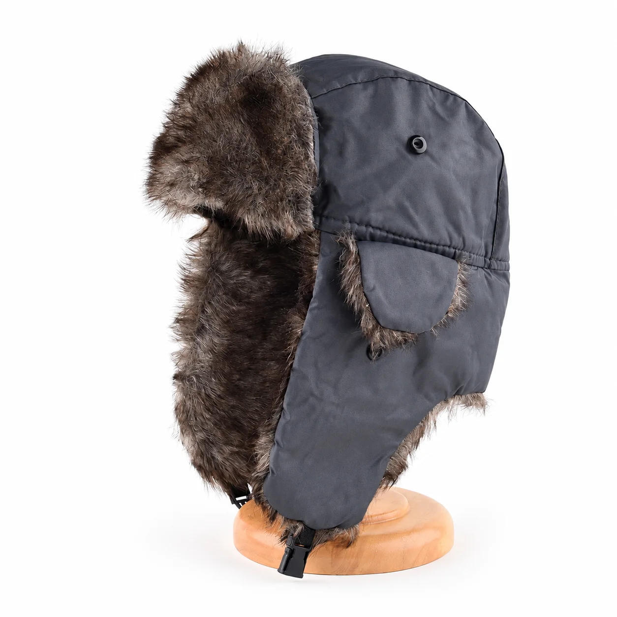Windproof Earflap Hat Solid-Color Faux Fur Lined Bomber Hat Unisex Winter Hat Round-Crown For Autumn Wear Winter Commuting