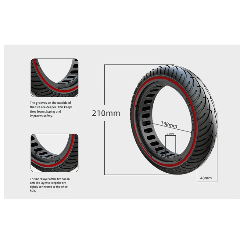 Electric Scooter Replacement Accessories 8.5 Inch Light Elastic Shock-Absorbing Inflation-Free Solid Tires Electric Car Tires