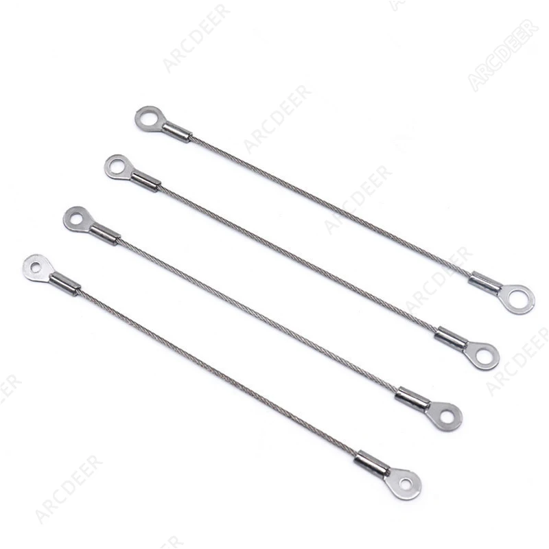 สายเคเบิลนิรภัยสแตนเลสขนาด 1.5 มม. 10 ชิ้น พร้อมห่วง, สายรัดลวดสลิงสำหรับงานหนักเพื่อป้องกันการตกและเชื่อมต่ออุปกรณ์