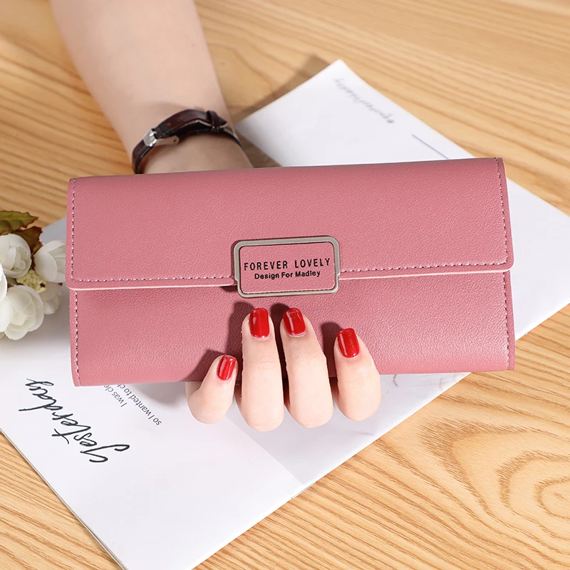 New Korean-style Long Handbag Three Fold Multi-card Slot Fashion Simple Women's Pu Leather Wallet