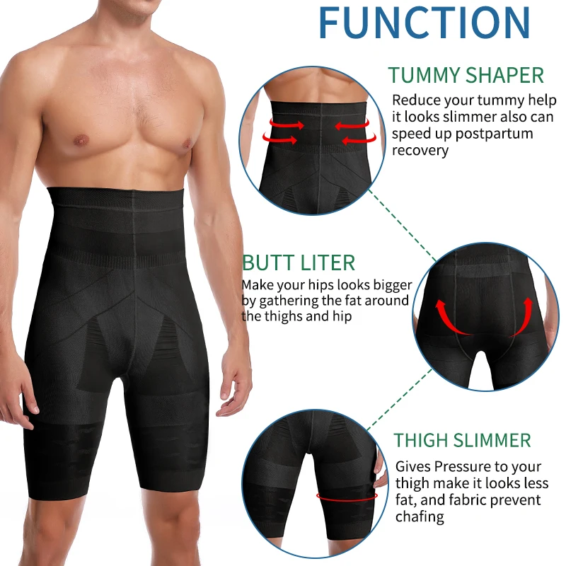 Men barriga controle shorts cintura alta emagrecimento shapewear abdômen barriga corpo plano shaper perna cuecas de compressão boxer 3xl