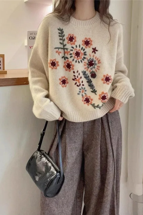 

Spring Autumn New Elegant Embroidery Sweater Women Korean Fashion High End Embroidered Blouse Casual Womens Tops