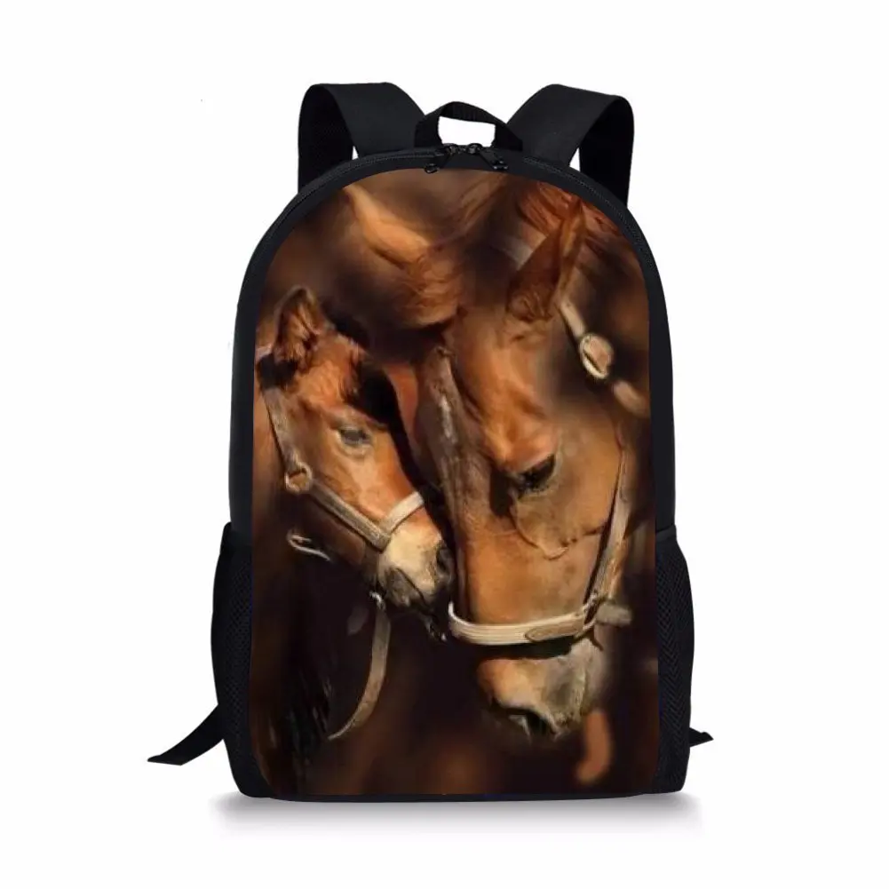 Two Horses 3D Print Mochila Escolar para Adolescentes Meninos e Meninas, Bonito Bookbags para Crianças, Saco de Estudante, Animal Bookbags, 16"