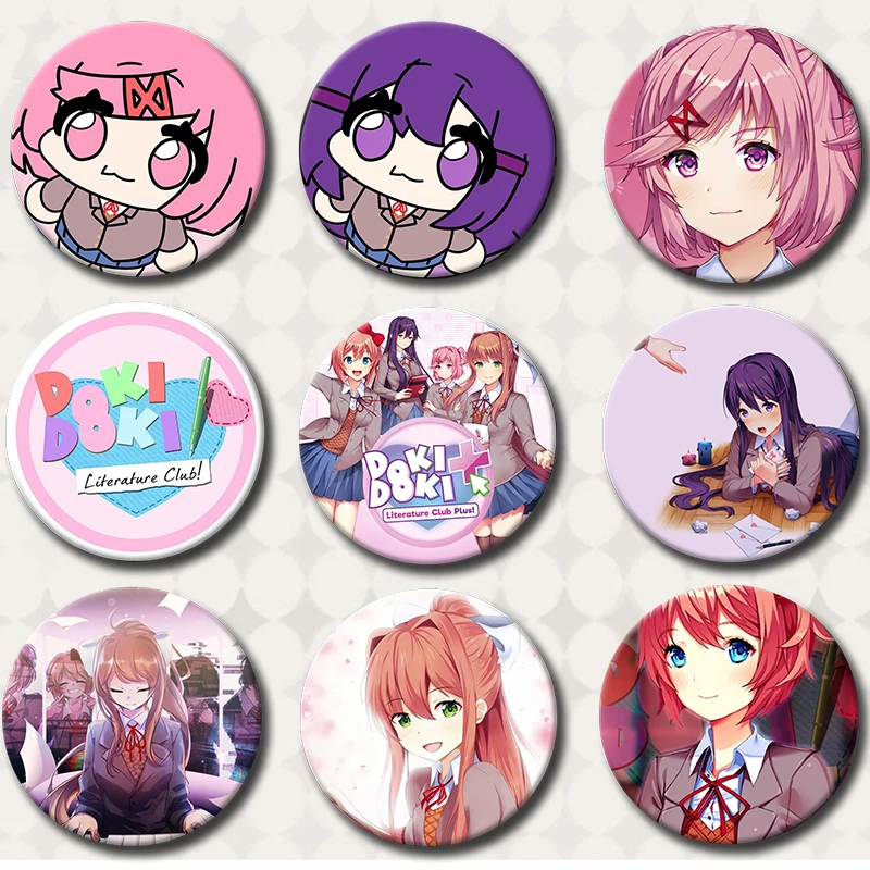

58mm Doki Doki Literature Club Portable Mirror Cute Anime Character Cartoon Mini Makeup Mirror Accessories Decor Fans Collect