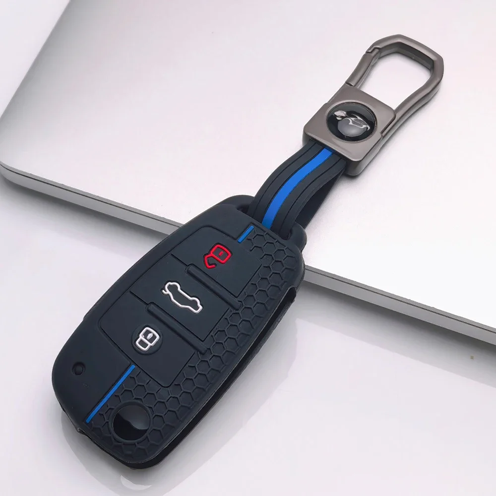Silicone Key Case Cover Shell for Audi A4 B7 A6 C6 4f 8v A3 8p A1 A3 Accessories Auto Remote Key Holder 3 Button Jacket view 4