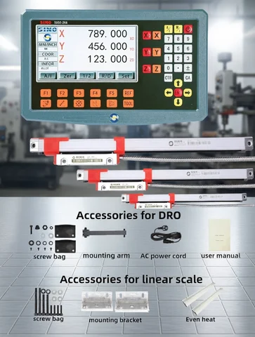 High Accuracy 3 Axis LCD DRO Set Digital Readout and 3 Pieces 0-1000mm 5um Linear Scale Encoder Sensor for Milling Lathe Turning
