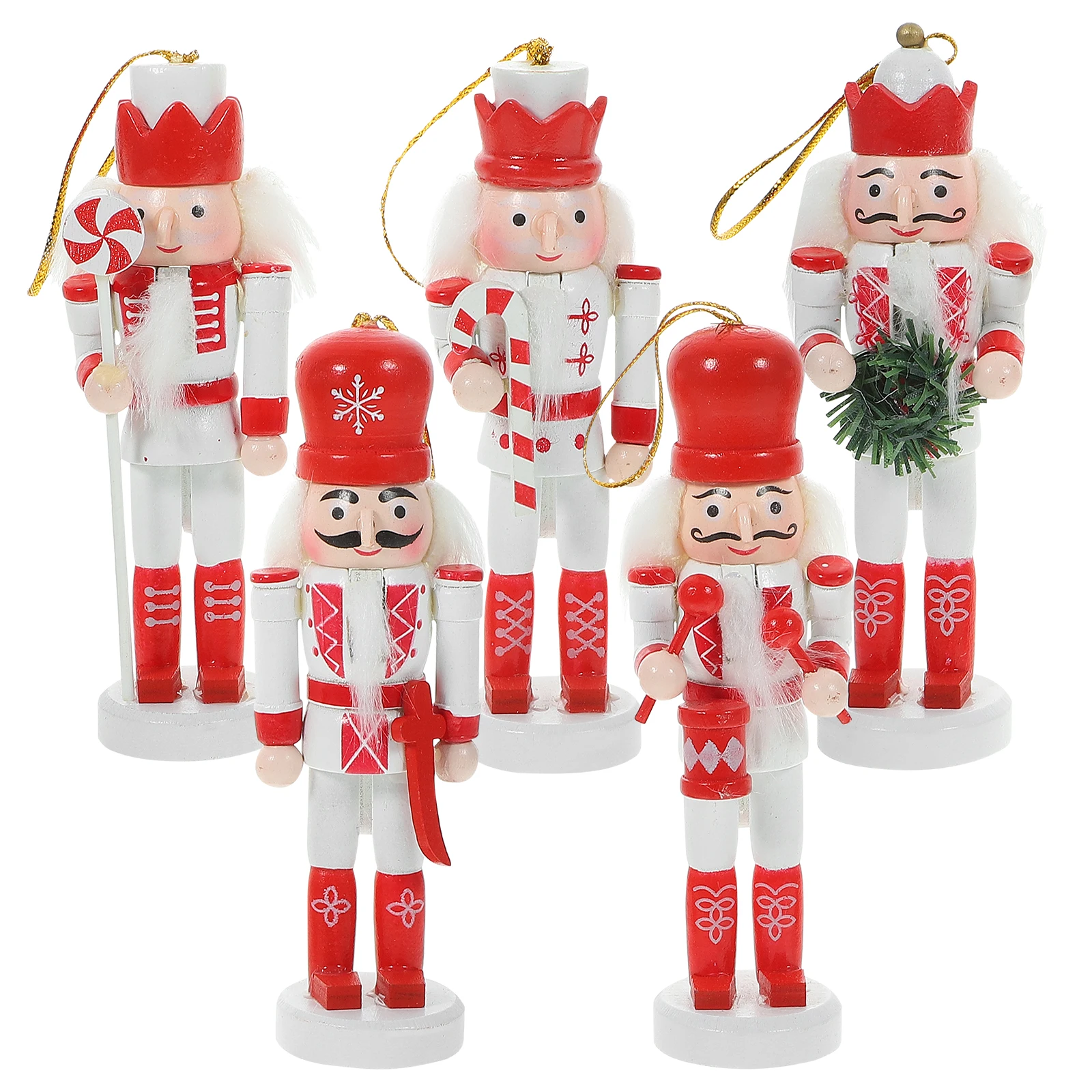 

5Pcs Festival Nutcracker Decoration Wooden Hanging Pendant Craft for Xmas Tree Home Office Car Holiday Party Seasonal Display