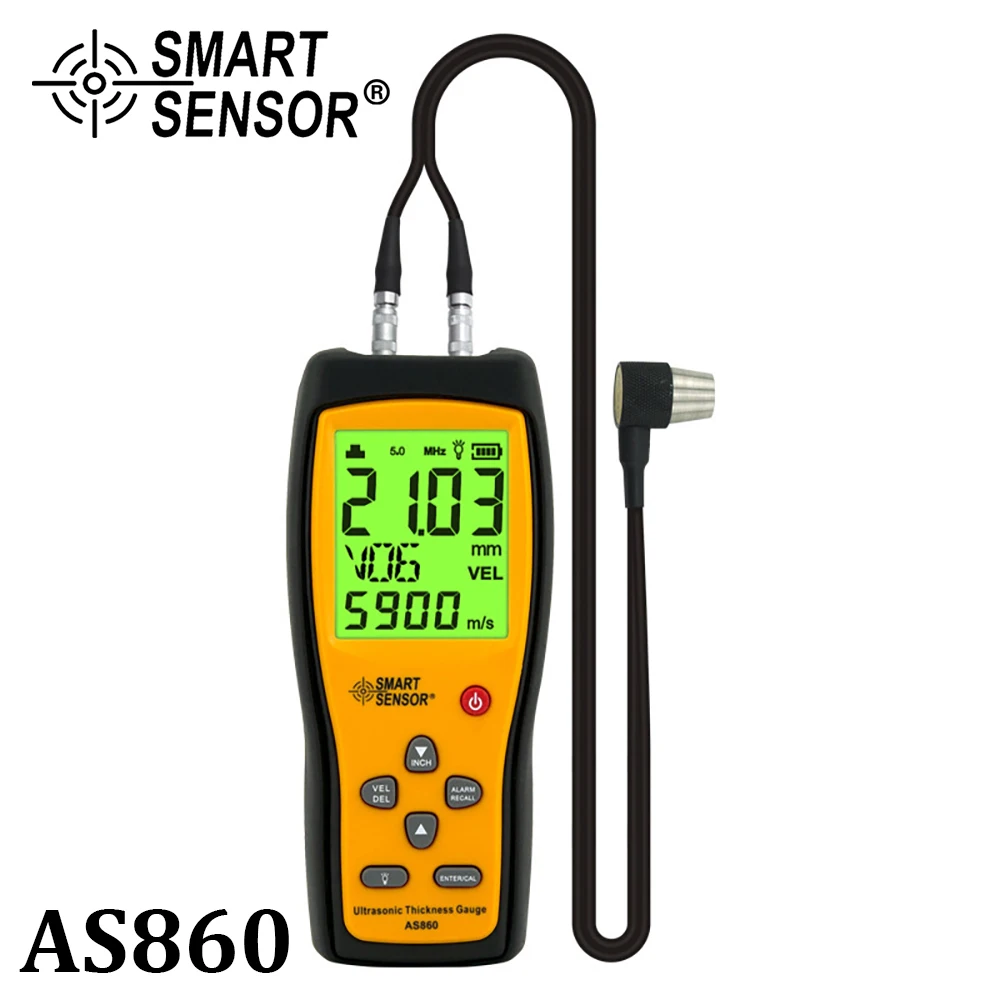 Smart Sensor AS860 Ultrasonic Thickness Gauge Digital Sheet Metal Measuring Range 1.0 to 300mm Steel Sound Velocity Meter Tools