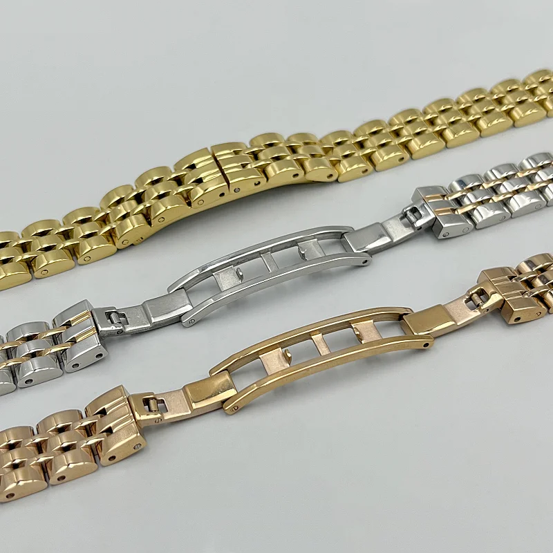 Solid Metal Watchbands 10mm Bracelet Polished Silver Gold Rose Gold Stainless Steel Watch Band Strap Wristwatch Band Accessories