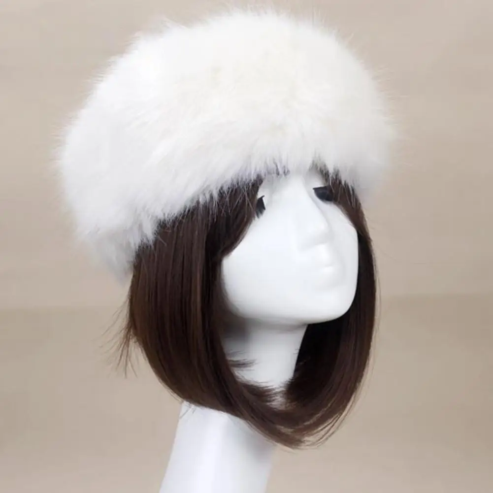 Female Faux Fur Hat Winter Thick Furry Hairband Fluffy Russian Women Girl Fur Headband Hat Outdoor Mongolian Hat Plush Hats