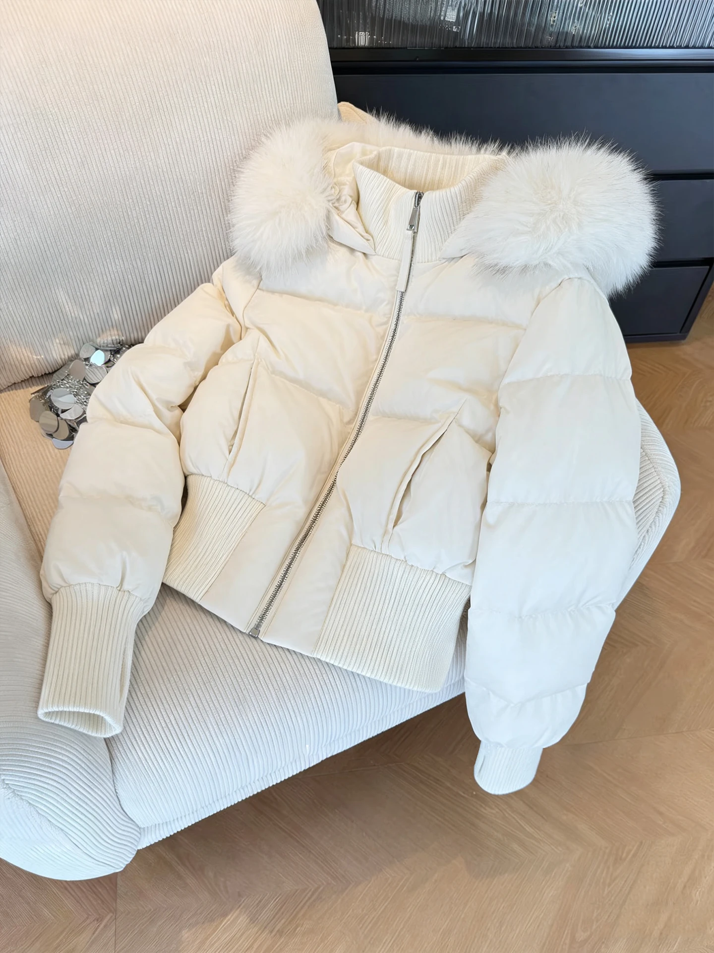 

Ele ort Cotton Jaet женское осенне-зимнее модное повседневное теплое пальто с большим меховым воротником на молнии Long Sve