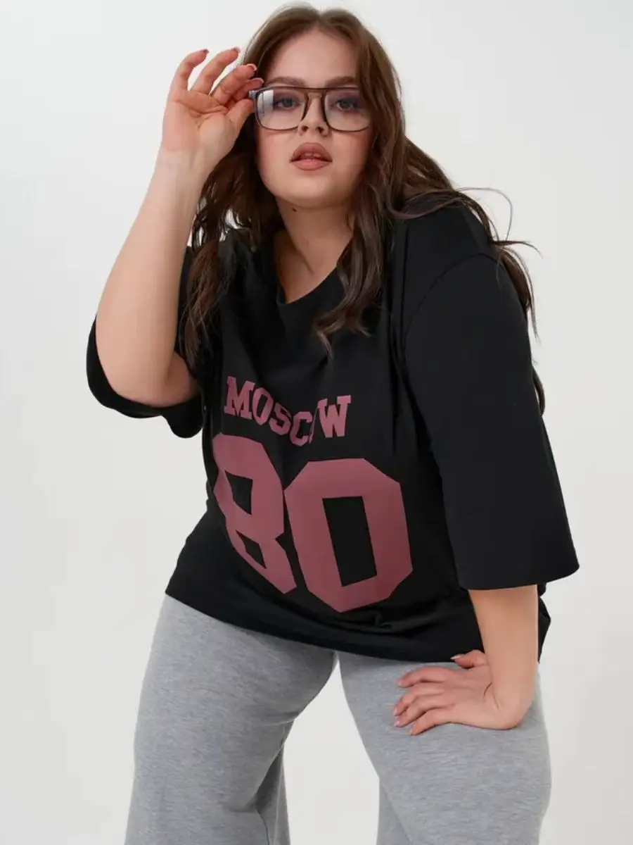 Moscow Letter Printing O Neck Short Sleeve Oversize T Shirt Women Black Casual Russian Style Loose Korean Fashion T Shirts