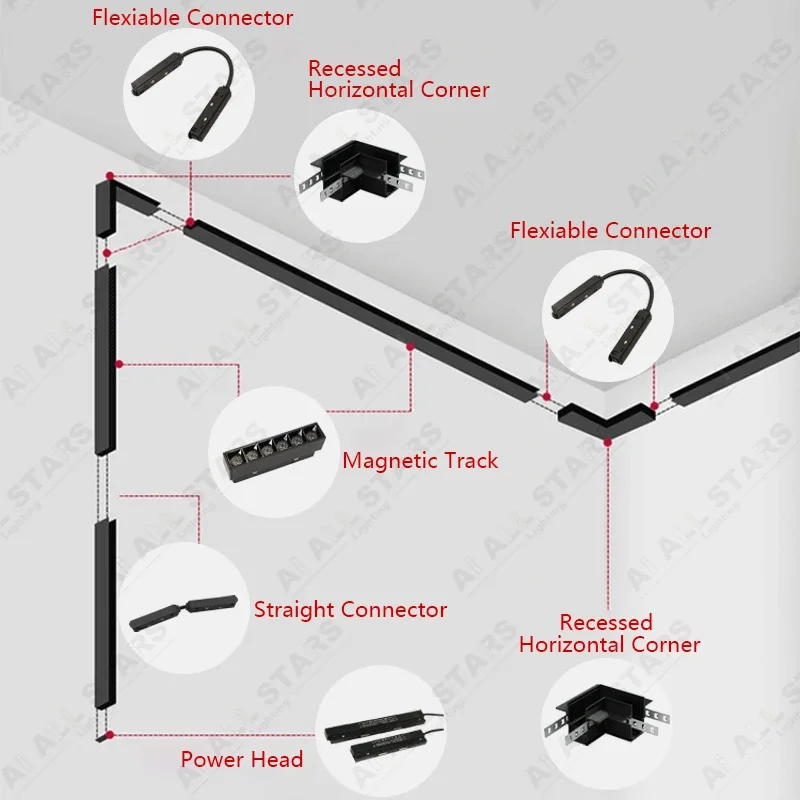 Magnetic Track Light Connector Recessed Surface Mount Magnetic Track Light Rail 48v Magnetic Light Track Accessories