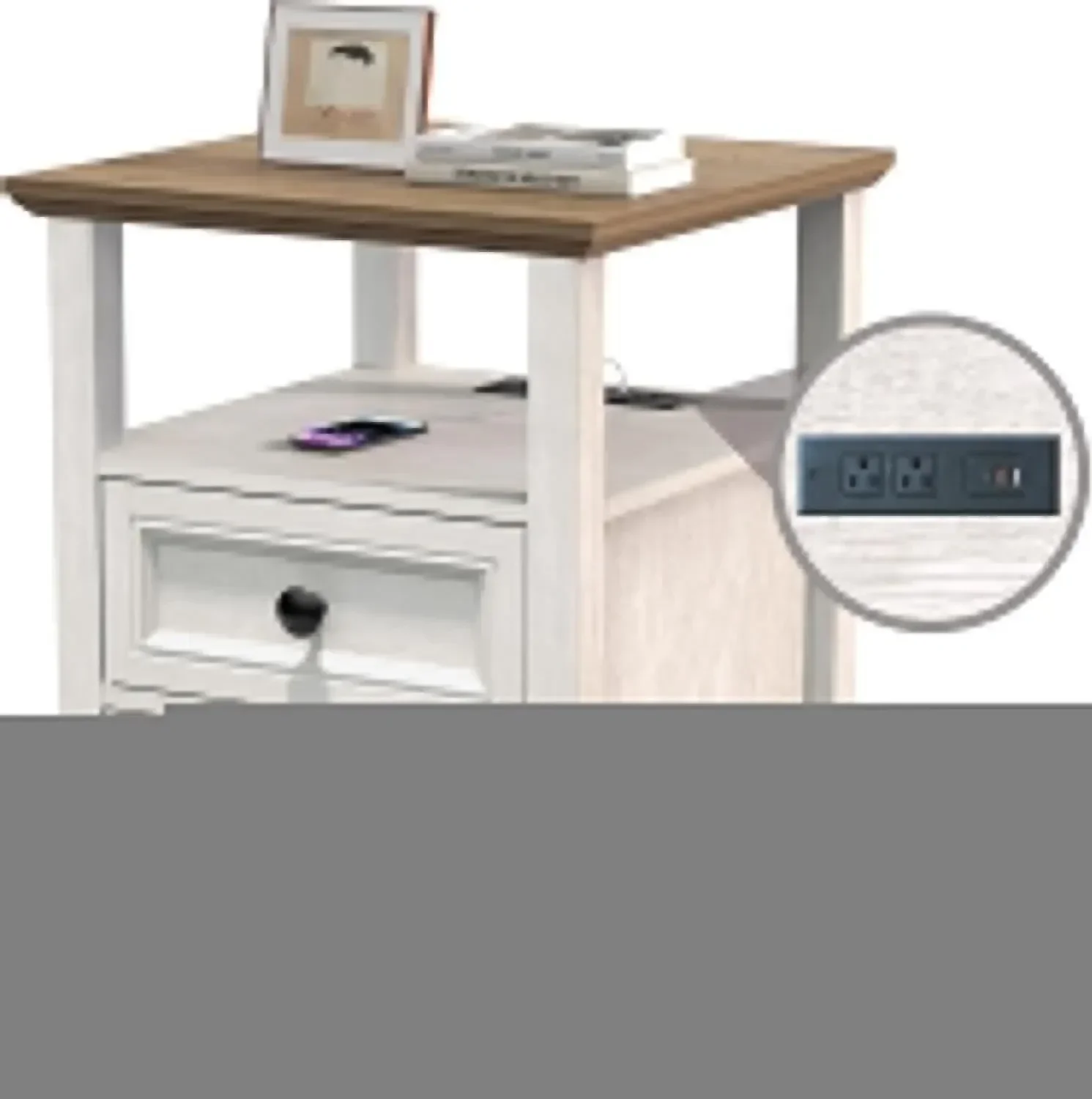 End Table with Fast USB C Charging Station, 18" Wide Tall Sofa Side Table with 2 Drawers, Large Storage Rustic Wood Square Stora