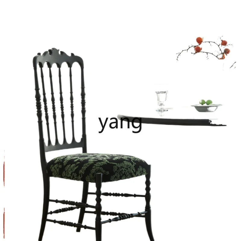 Yjq retro dining chair design solid wood black backrest soft bag sitting surface casual chair