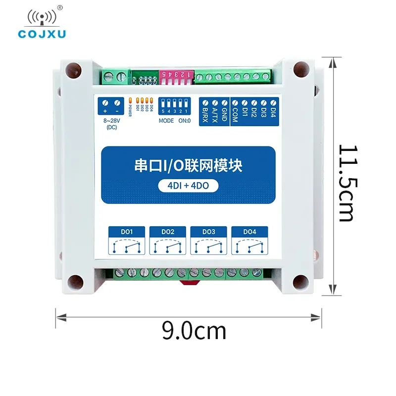 Cojxu MA01-AXCX4040 4DI+4DO Modbus RTU Industrial Grade Serial Port I/O Networking Module RS485 Interface 4 Switch Output