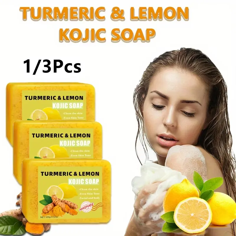 

1/3PCS Lemon Turmeric Kojic Acid Soap Face and Bath 2-in-1 Deep Moisturizing Skin Suitable for All Skin Types