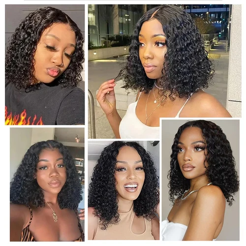 Imagen 2 del producto Peluca de cabello humano BHF rizado de onda profunda con encaje Frontal Bob peluca con malla Frontal Bob corto con ondas de agua prearrancada para mujeres negras