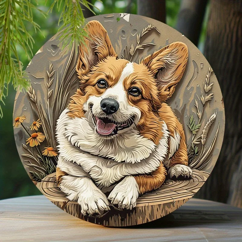 8x8 Inch Spring 2D Effects Aluminum Tin Sign: Pembroke Welsh Corgi Theme Decoration - Weather Resistant, Pre-Drilled, Waterproof