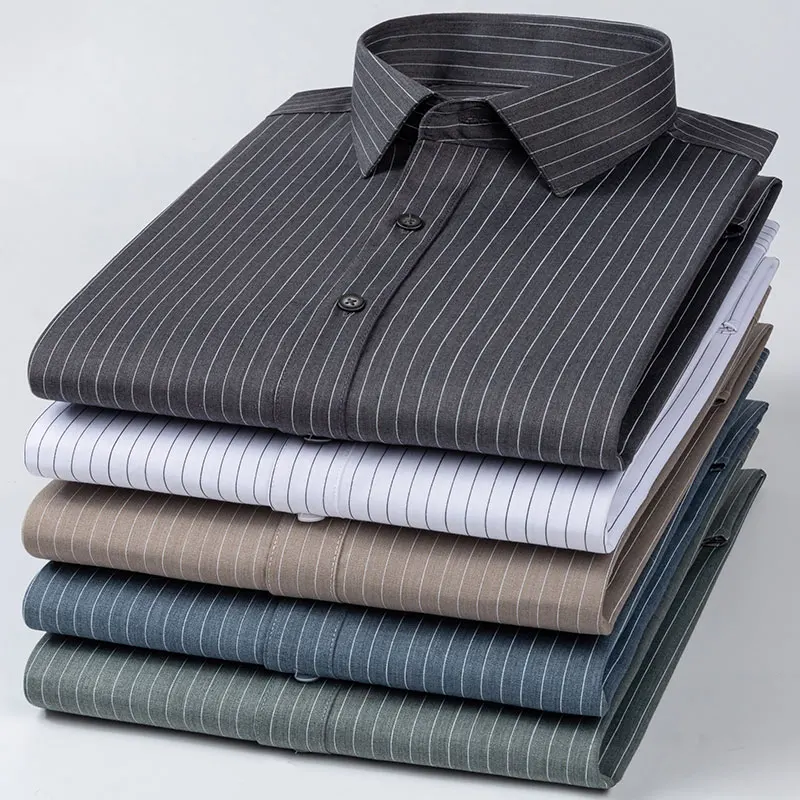 Luxury Designer Smart Casual Elastic Long-Sleeve Shirts for Men Thin Social Slim Fit Formal Shirt Wrinkle Free Office Clothes