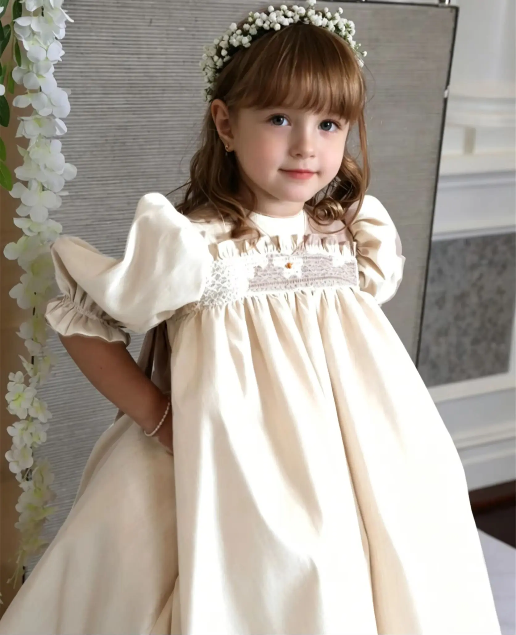 Vestidos clásicos de satén para niñas, vestidos de princesa de cintura alta para boda, vestido personalizado hasta el suelo para niñas, vestido de primera comunión para cumpleaños