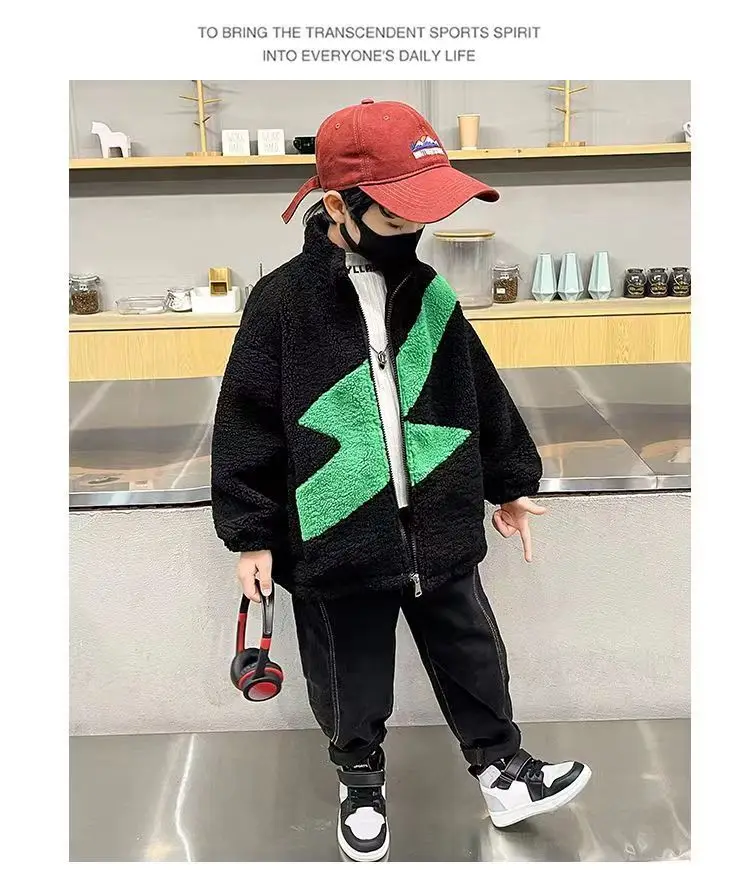 kIds Winter Plush Boys Jacket 2023 Spring Autumn Children\'s Outerwear Fashion Lambs wool Girls Biys Coat Kids Clothes