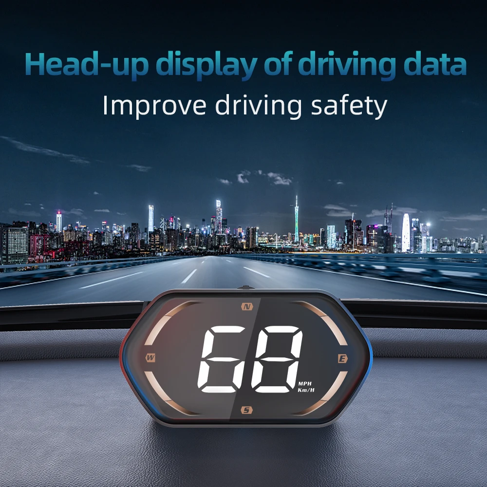 عداد السرعة الرقمي GPS باللون الأخضر/الذهبي، شاشة عرض علوية KMH MPH، بوصلة سرعة مع إنذار السرعة الزائدة، إلكترونيات السيارات لجميع السيارات