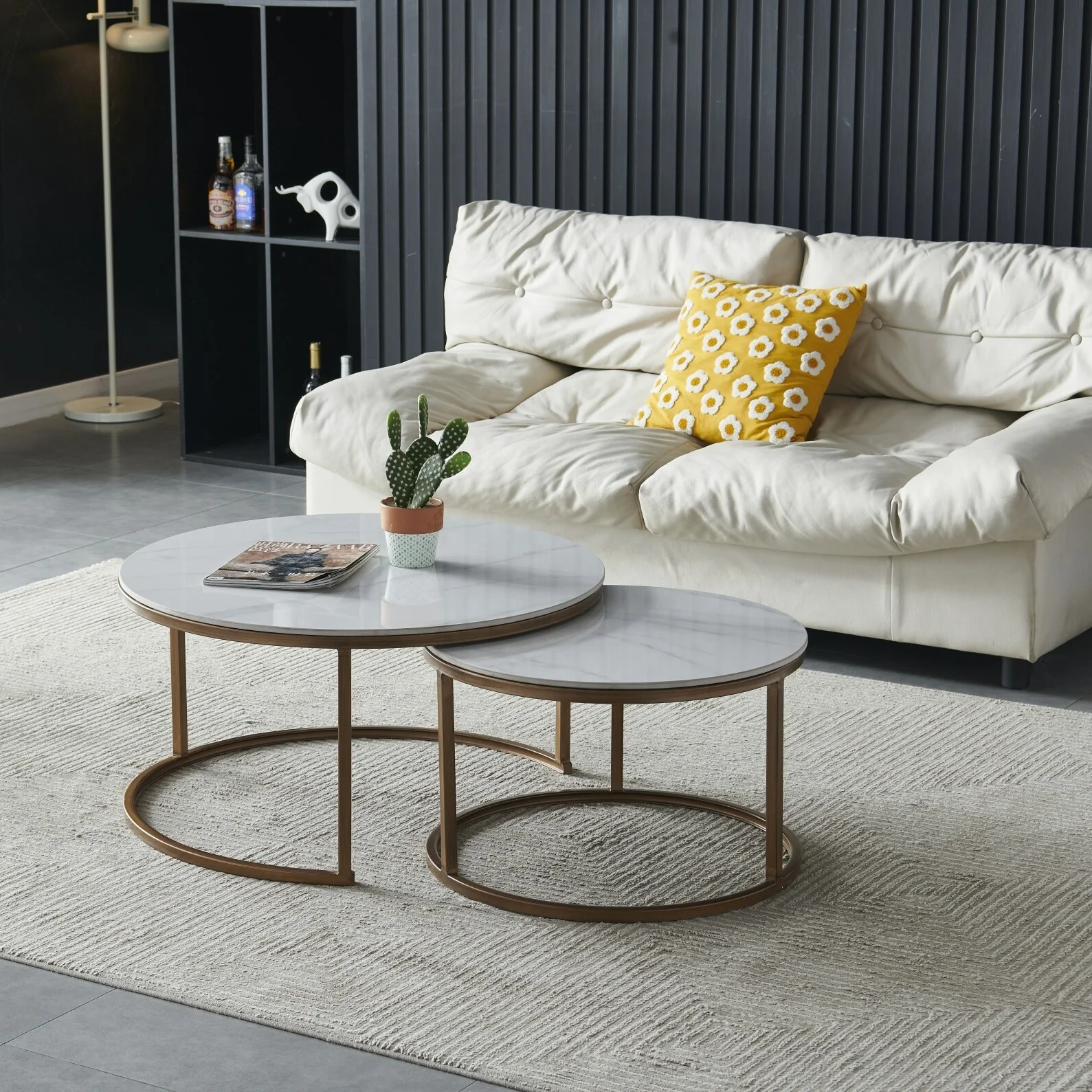 Modern Tea Table Nordic Stainless Steel Round Metal Gold Luxury Center Birch Marble Coffee Table