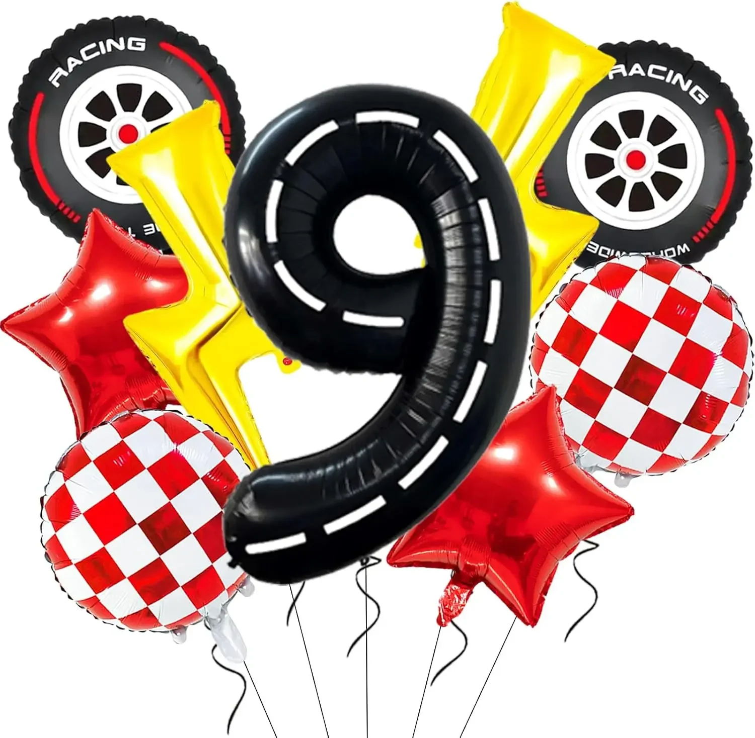 9-teiliges Rennwagen-Themen Ballonset, Karierfahne Design Ballonkit für Jungen Geburtstag, Rennthemen-Partydekoration – Detail 4
