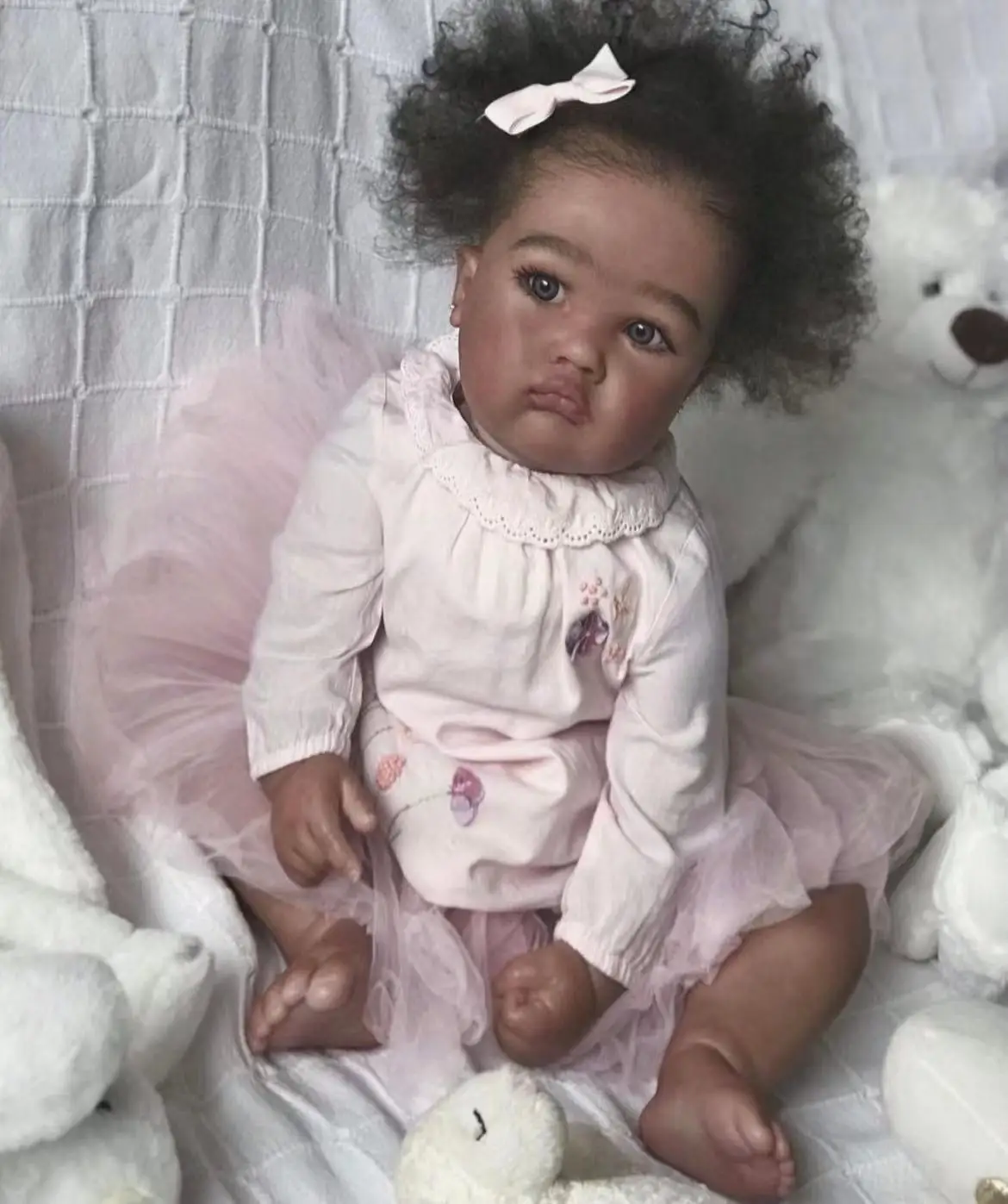 

FBBD Customized Limited Supply 25inch Reborn Baby Charlotte Dark Skin Already Finished Doll With Hand-Rooted Hair Christmas Gift