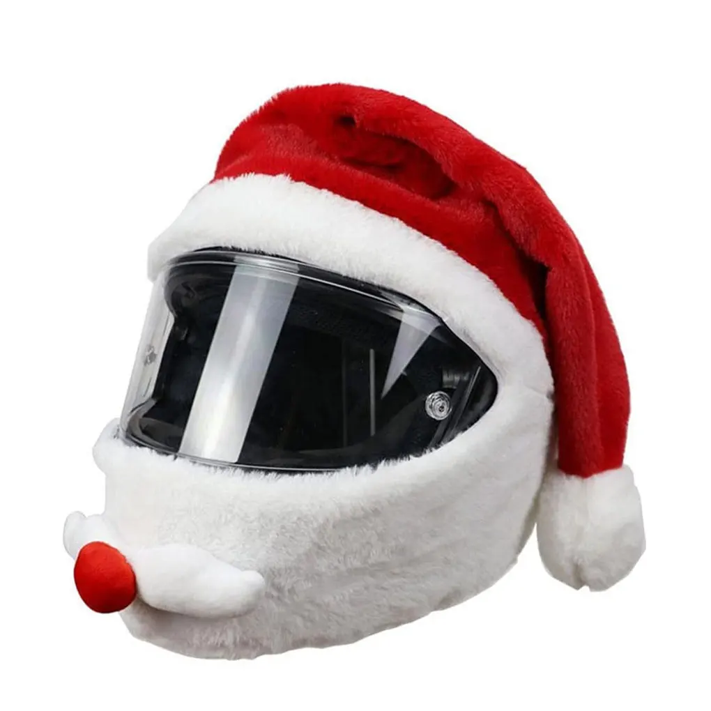 2pcs Polyester Santa Claus Motorcycle Helmet Cover Easy To With Festive Christmas Hat Thoughtful As Shown