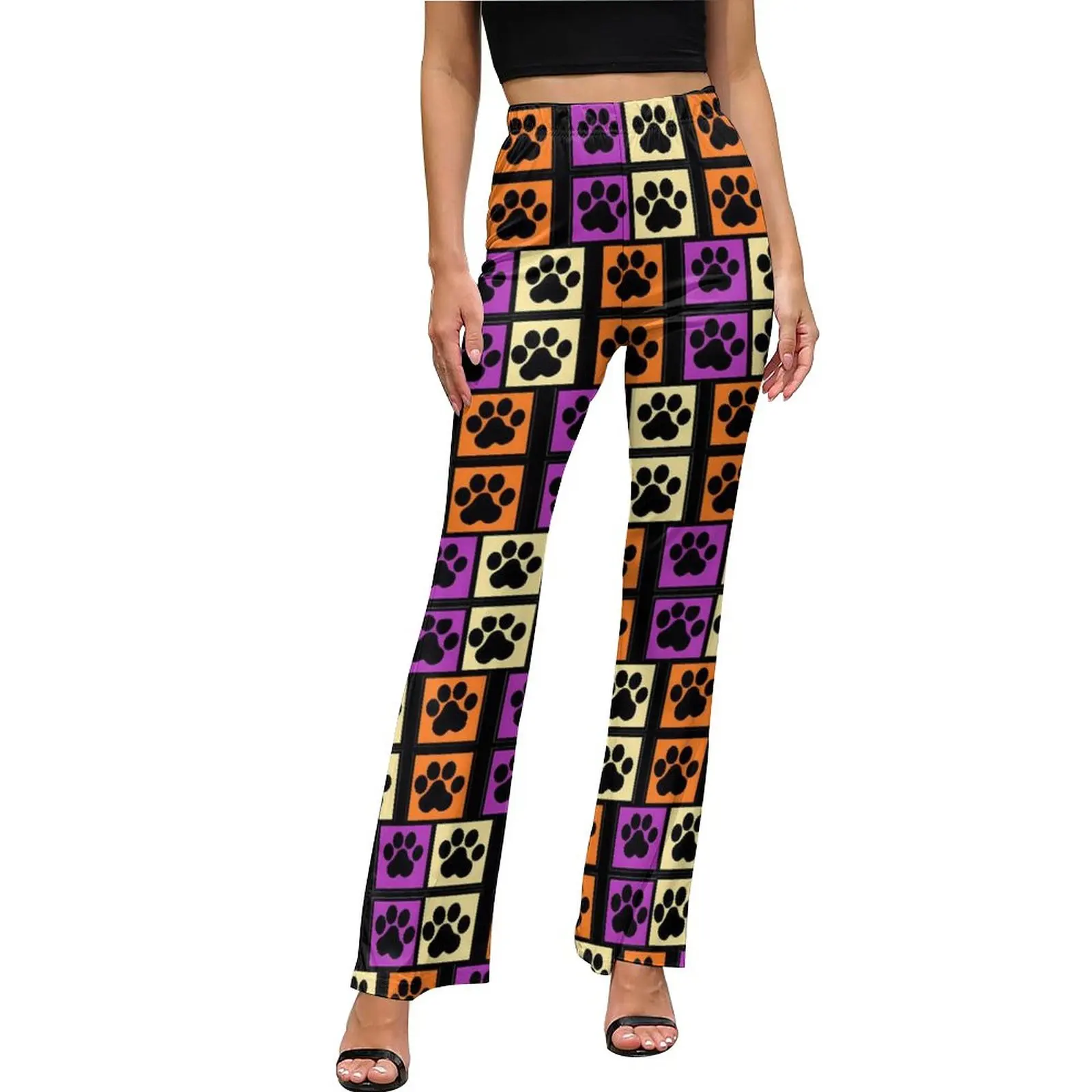 Paw Print Dog Pants Elastic High Waist Colorful Animal Aesthetic Flare Pants Summer Office Custom Oversized Trousers