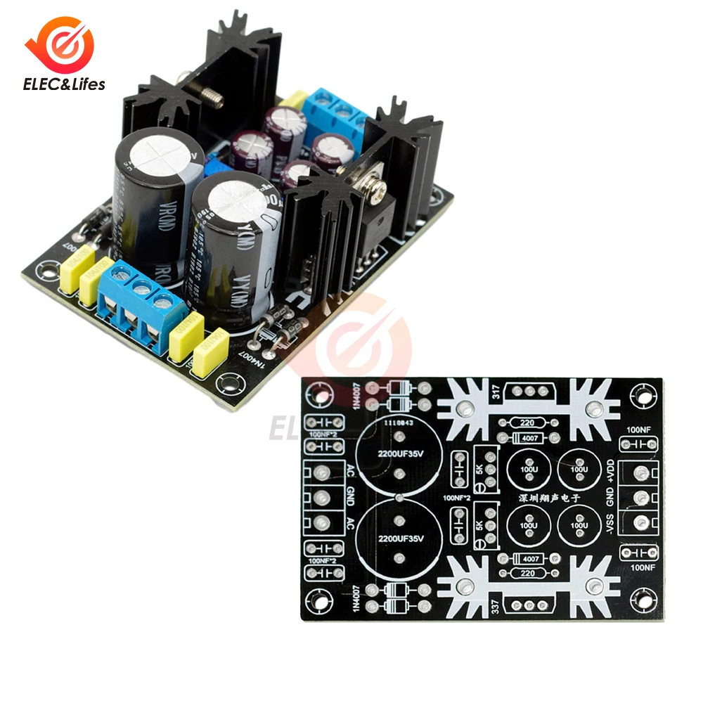 

AC-DC LM317 LM337 Регулируемый регулятор напряжения Источник питания Положительный отрицательный двойной мощности 5 В 12 В 24 В Печатная плата для усилителя