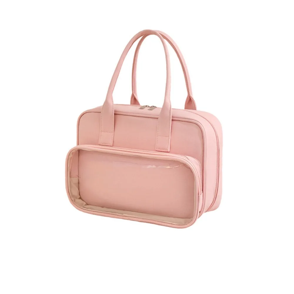 

Portable PVC Makeup Bag Large Capacity Multifunctional Handheld Cosmetic Case Solid Color Organizer Case Toiletry Bag Girls