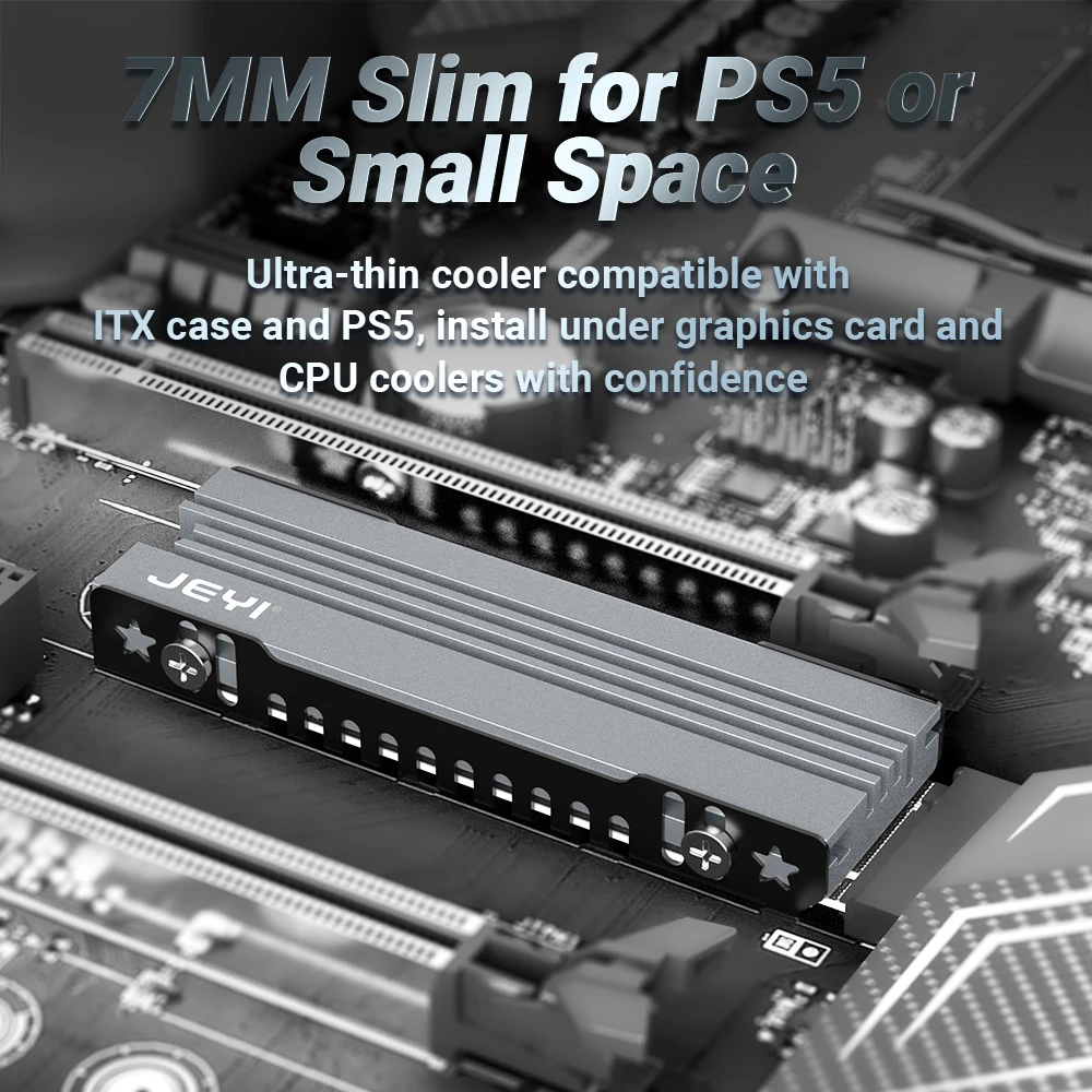 JEYI M.2 SSD Heatsink, NVME NGFF Cooling Aluminum Cooler Radiator with Thermal Silicone pad for PC / PS5 PCIE 2280 ssd icold-007