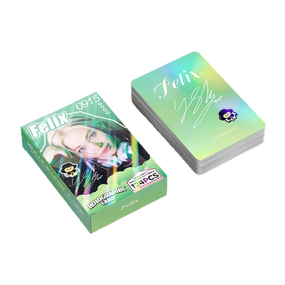 Kpop 124pcs LOMO card laser card SKZOO FELIX LeeKnow album DOIT peripheral flash card sticker star account sticker LOMO card