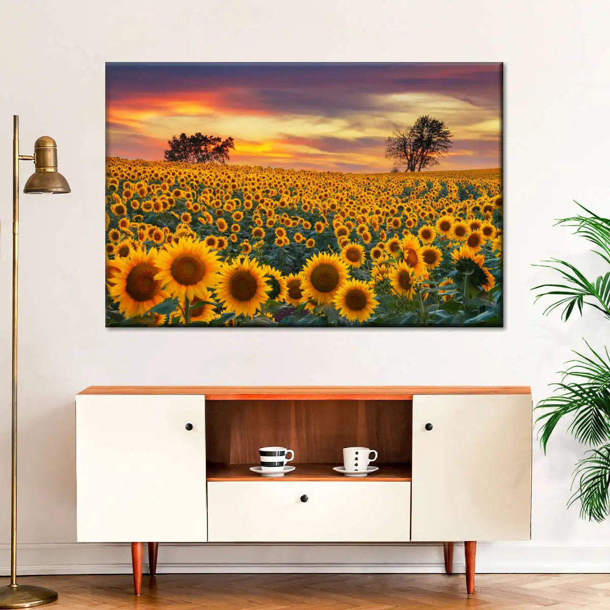 الكورية عباد الشمس قماش جدار الفن عباد الشمس مجال المشهد HD صور أشعة الشمس غروب الشمس الملصقات لغرفة المعيشة ديكور لا الإطار