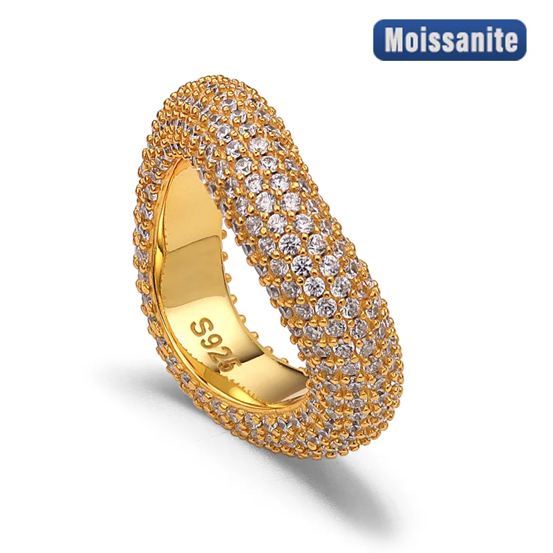 

S925 Silver Zircon Wave Ring Full Diamond Aperture Ring Hip Hop Style West Coast Jewelry Personalized Customization