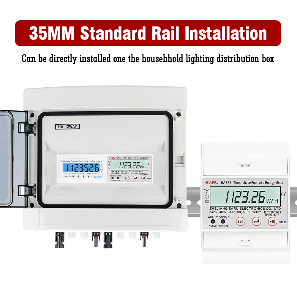 4P 3 Phase 4 Wires BI-Direction Measuring Energy Meter Electricity Usage Meter Din Rail AC 3*230/400V LCD Multifunction Display image 5