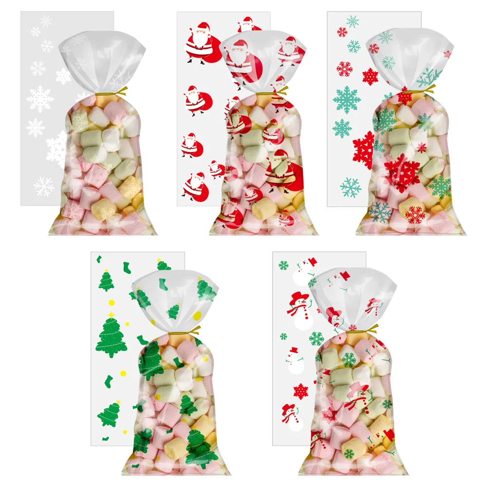 Christmas Gift Bags Chocolate Popcorn Candy Cookie Cake Packaging Transparent Cellophane Clear Bag Party Supplies Xmas Holiday