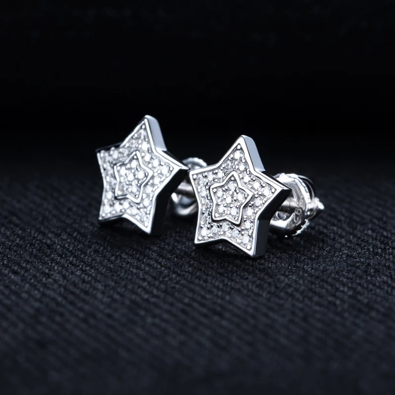 MossanRappr 0.27cttw مويسانيتي مثلج خارج ستار وأقراط للرجال والنساء 925 فضة الهيب هوب أقراط مجوهرات هدايا #4