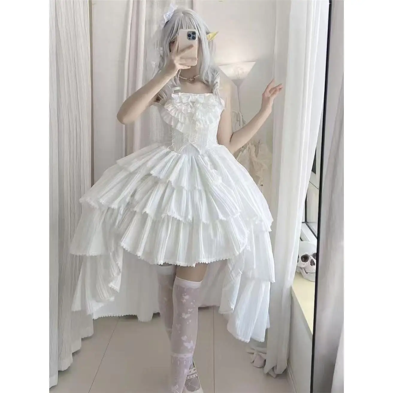 Gothic Lolita Skirt Corset Style Cake Dress JSK Strap Night Banquet Corridor Short Front Long Back Elegant Women's Mid-Length...