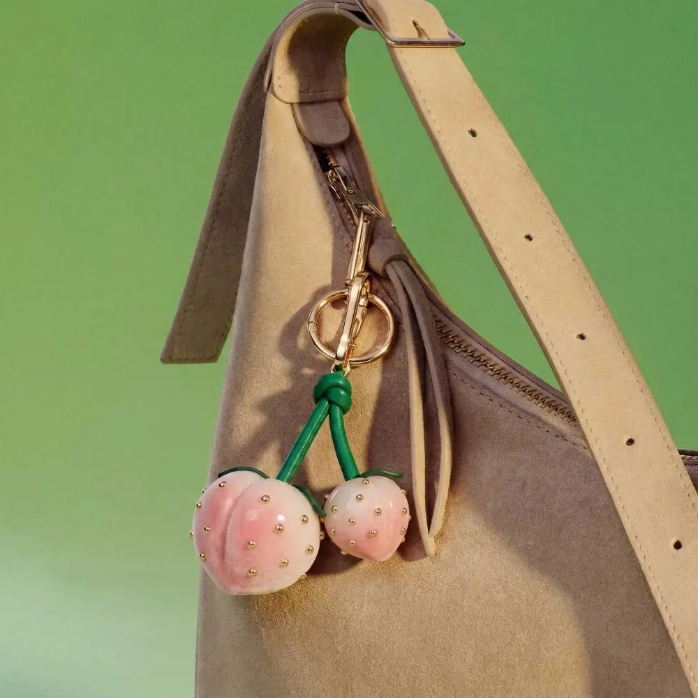 Cute Elegant Fruit Keychain Inlaid Metal Nails DIY Cherry Pendant Handmade Olive Bag Charm Gift