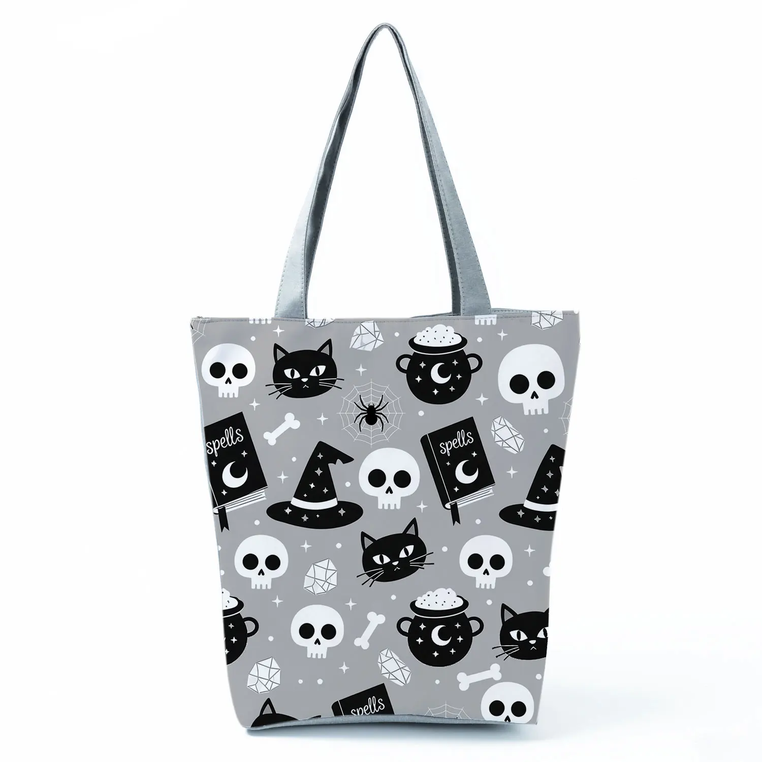 Halloween Witch Skull Cat Cauldron Printed Women Handbag Shoulder Bag High Quality Shopping Bag Casual Handbag Travel Beach Bag